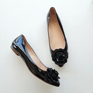 Kate Spade New York Black Patent Leather Flower Ballet Flats Shoes